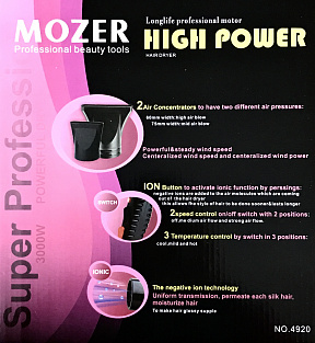 Профессиональный фен для волос Mozer #MZ-4920# 3000W Провод 1,5 метра