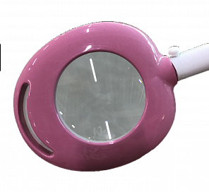 Лампа с лупой на пластиковой стойке сенсорная, с USB, дуга # 2099A розовая # 